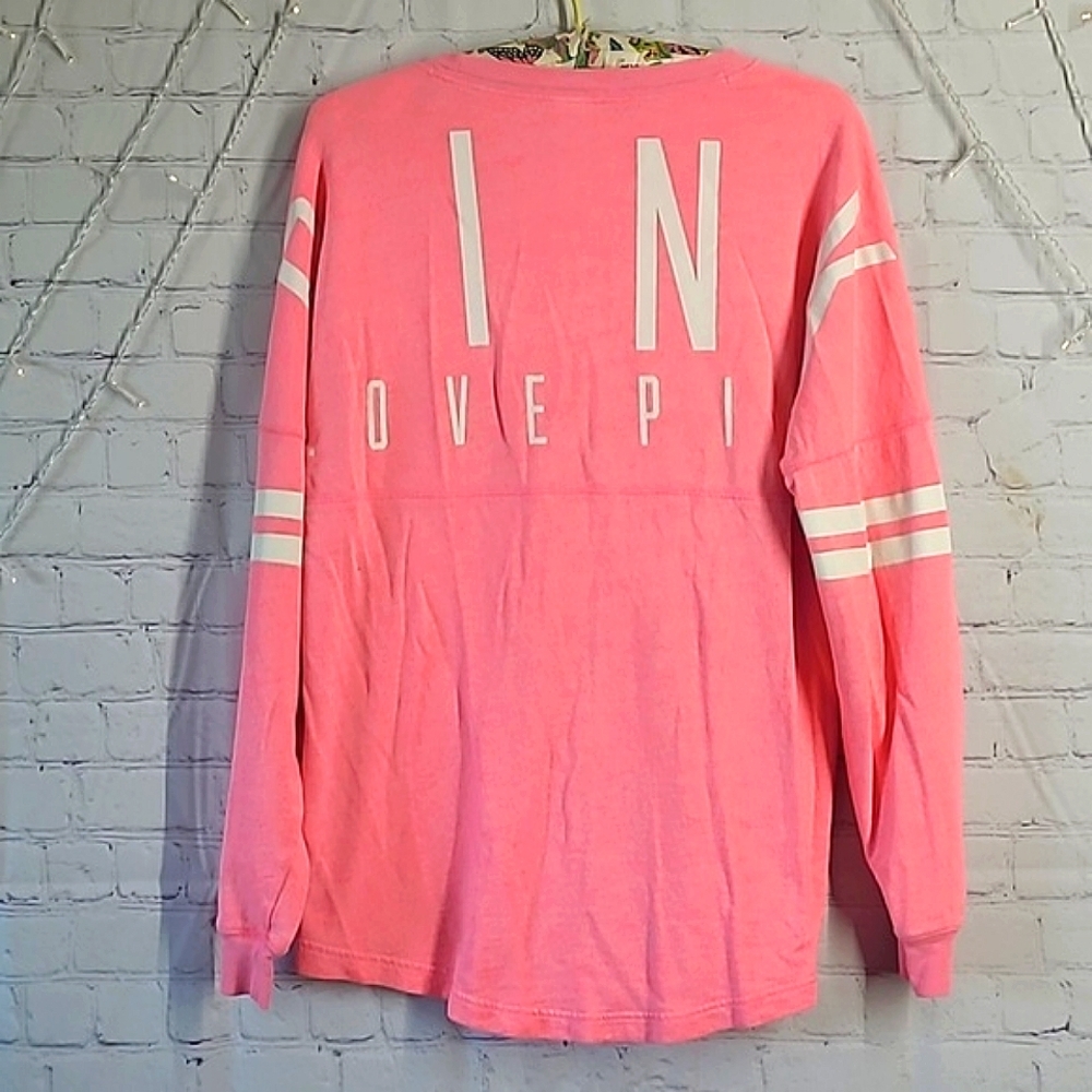 2013 Victoria's Secret PINK Oversized Logo Spellout Long Sleeve Tee Womens Sz M